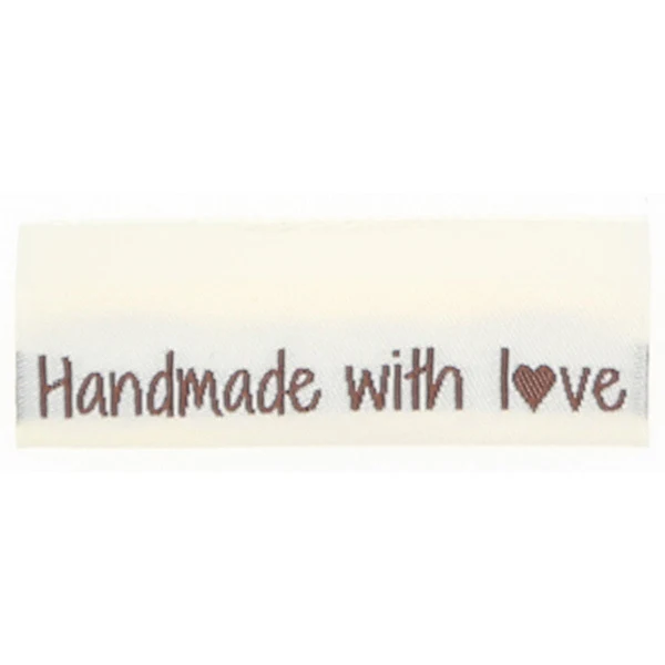 Go Handmade Vævet Label, Dobbeltsidet, 50 x 11,5 mm, 10 stk-Handmade with love
