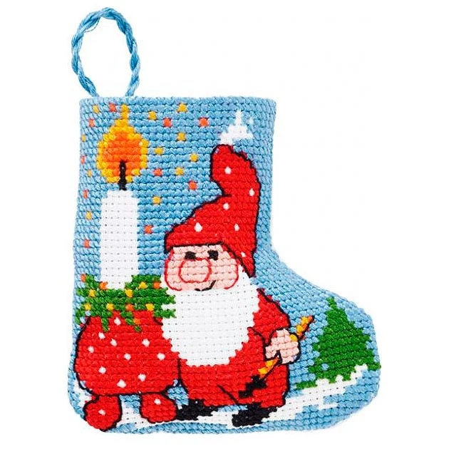 Embroidery kit Pixy & candle Christmas sock