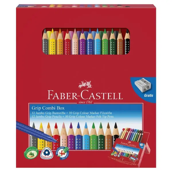 Faber-Castell Jumbo Grip combo box 12 coloured pencils + 10 marker pens