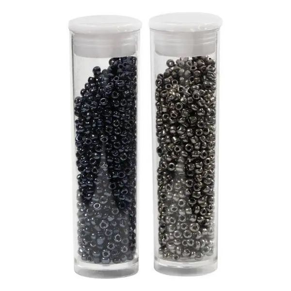 Rocaille Seed Beads, 2x7 g Dark grey/metallic