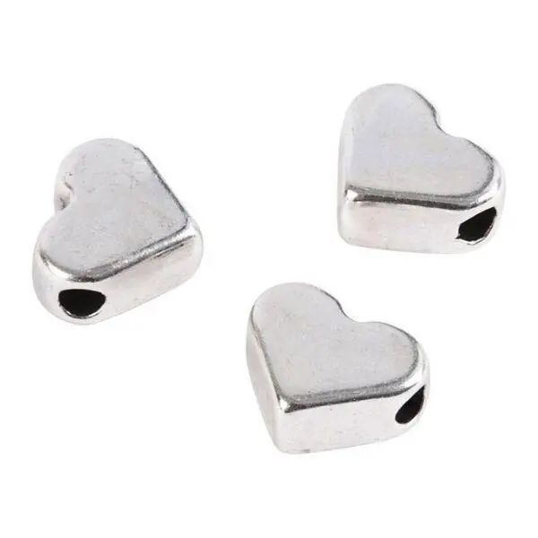 Spacer Bead, 3 PCS Heart Silver-plated