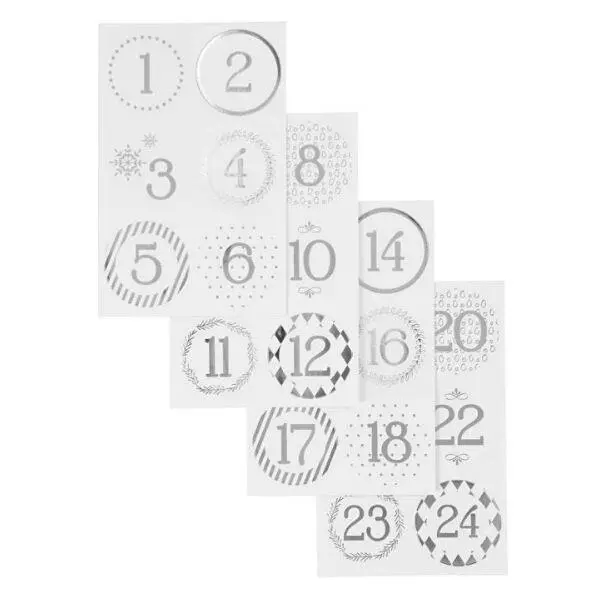 Christmas calendar number stickers, 24 pcs. Circles