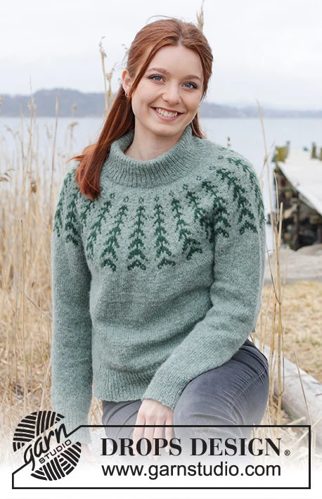 244-1 Ancient Woodlands Sweater by DROPS Design