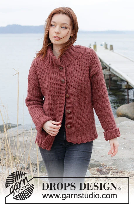 245-27 Rustic Berry Cardigan by DROPS Design