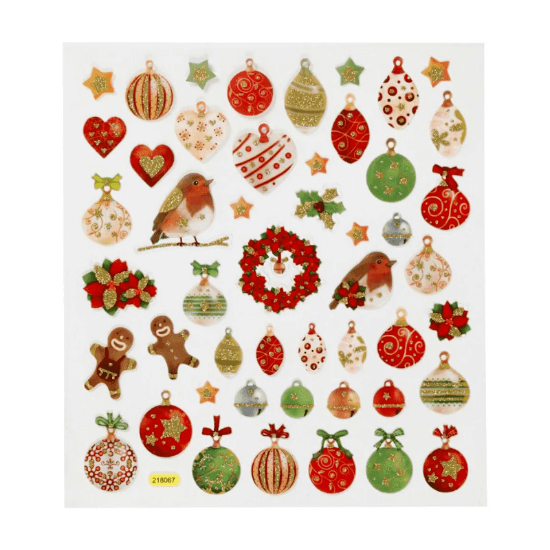 Stickers, Christmas, 15 x 16.5 cm, 1 sheet Christmas Baubles and Decorations