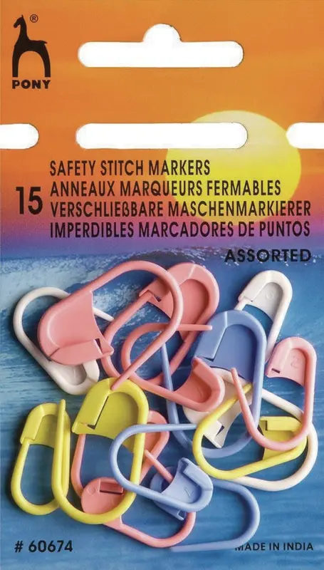 Pony Safety Stitch Markers Small & large, 15 pcs (yellow, pink, white, light blue)