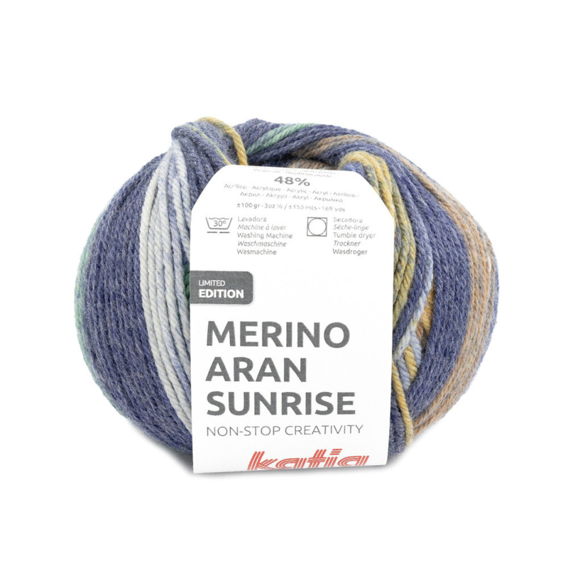 Katia Merino Aran Sunrise 307 Blue-Green-Ochre Yellow