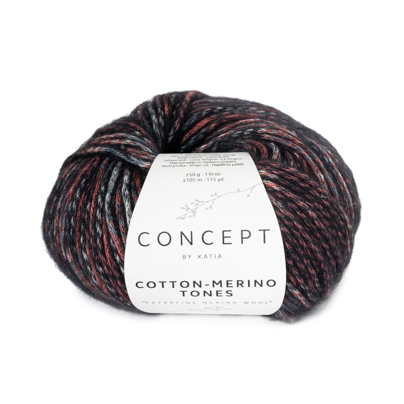 Katia Concept Cotton-Merino Tones 301 Black-red-bordeaux