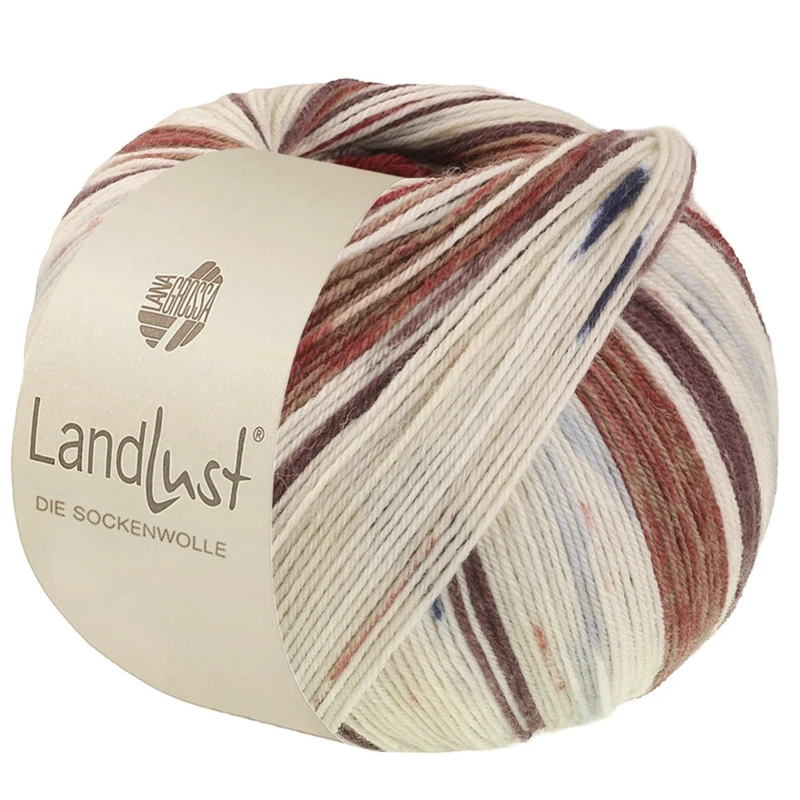 Lana Grossa Landlust Die Sockenwolle 726 Black brown/Grey brown/Ecru/Light beige/Night blue/Dark red/Light grey