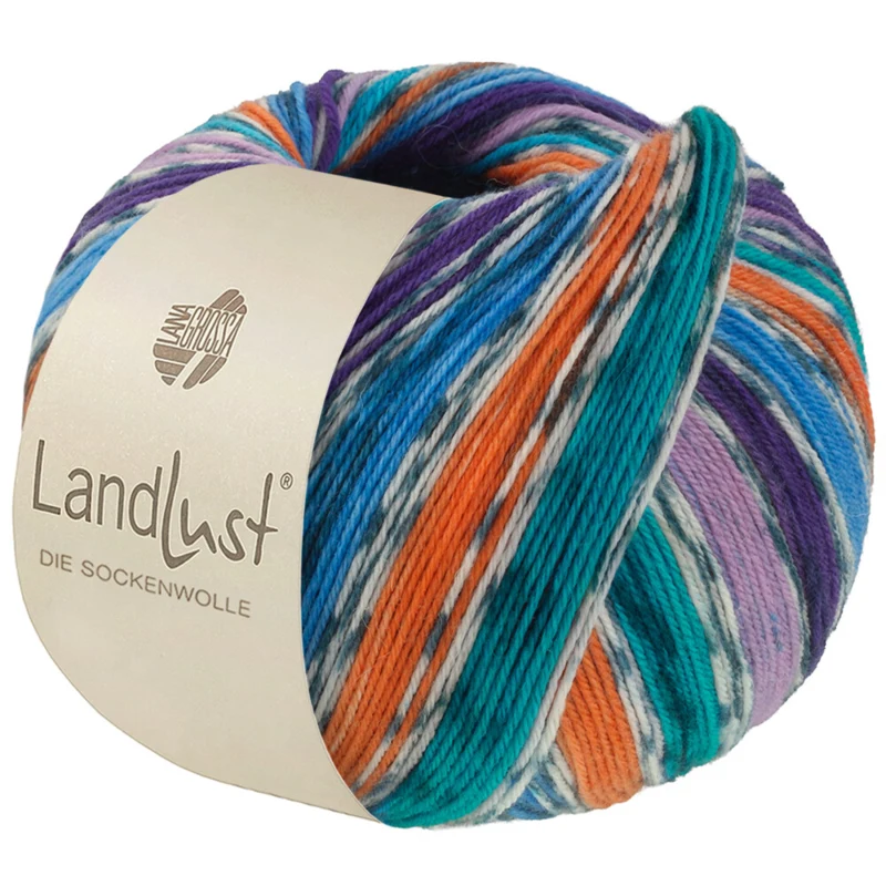 Lana Grossa Landlust Die Sockenwolle 821 Night blue/Azure blue/Orange/Sea green/Purple/Dark violet/Off-white/Petrol