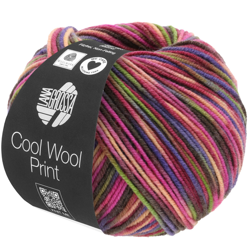 Lana Grossa Cool Wool Print 749 Wine red/Pink/Yellow-green/Blue-violet/Salmon/Mocha