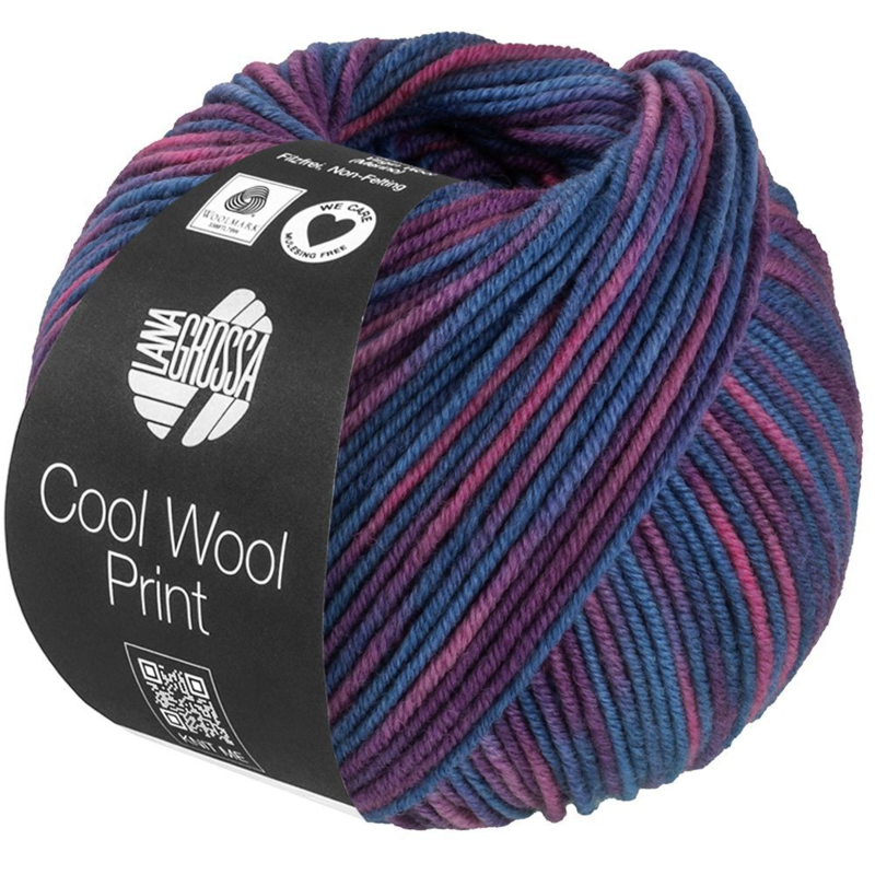 Lana Grossa Cool Wool Print 837 Dove blue/Plum/RedViolet