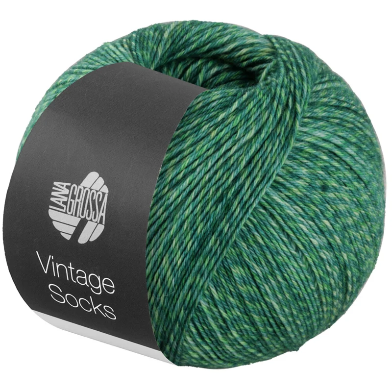 Lana Grossa Vintage Socks 1015 Dark-/yellow green/petrol heathered