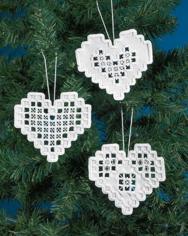 Embroidery Kit Hardanger Hearts 3 pcs 10 x 10 cm/3.94 x 3.94 in