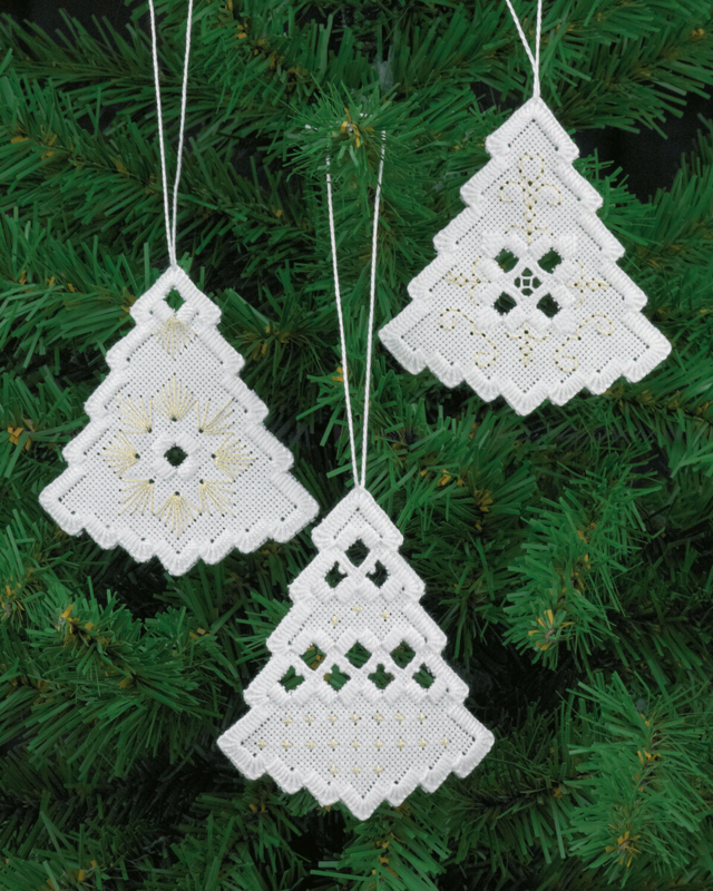 Embroidery Kit Hardanger Christmas tree x 3 7.5 x 8 cm / 2.95 x 3.15 in