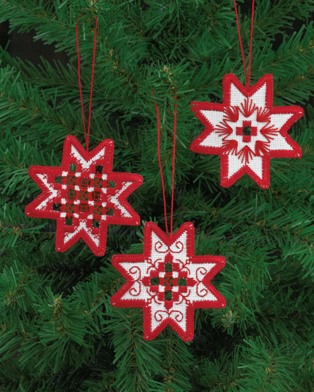 Embroidery Kit Hardanger star red x 3 7.5 x 7 cm / 2.95 x 2.76 in
