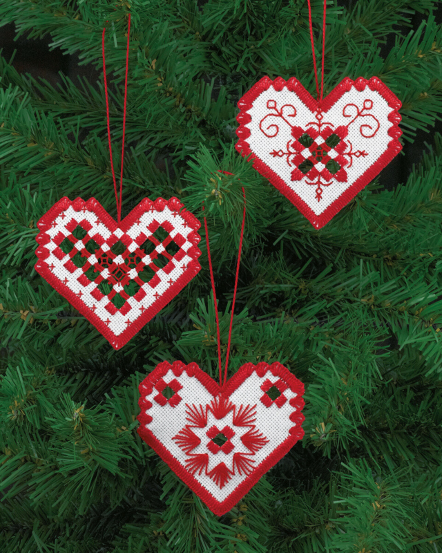 Embroidery Kit Hardanger heart red x3 7.5x8 cm / 2.95x3.15 in