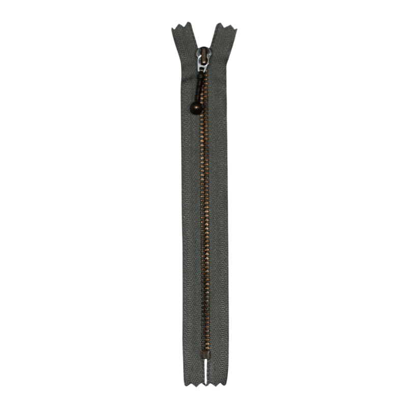 YKK Fixed Zipper Antique Brass 4 mm 28 cm 135 Medium grey