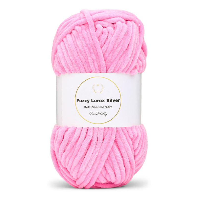 LindeHobby Fuzzy Chenille Silver Lurex 48 Neon light pink