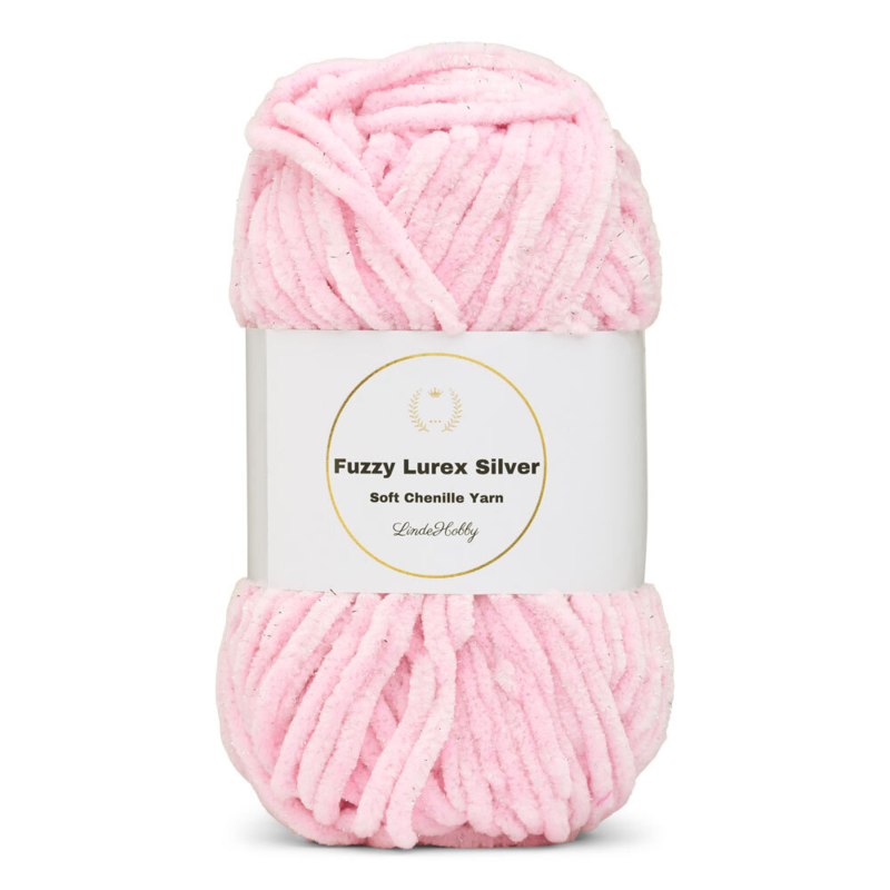 LindeHobby Fuzzy Chenille Silver Lurex 04 Baby pink (light)