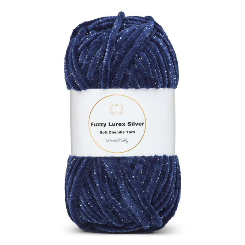 LindeHobby Fuzzy Chenille Silver Lurex 17 Navy blue