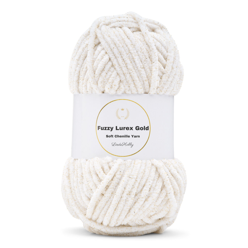 LindeHobby Fuzzy Chenille Gold Lurex 01 White