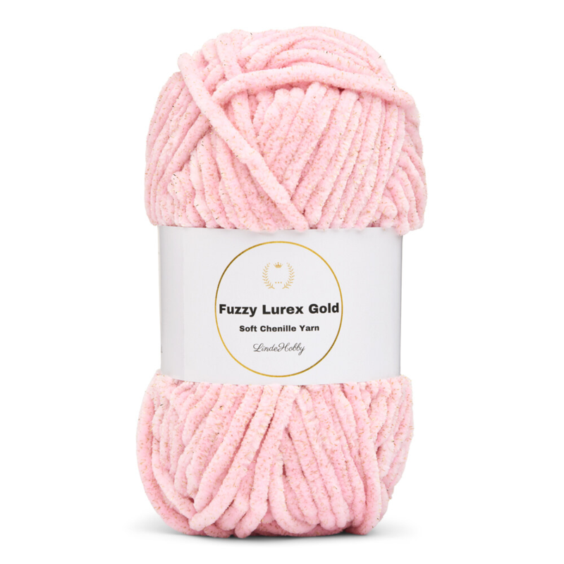 LindeHobby Fuzzy Chenille Gold Lurex 04 Baby pink (light)