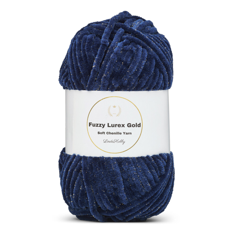 LindeHobby Fuzzy Chenille Gold Lurex 17 Navy blue