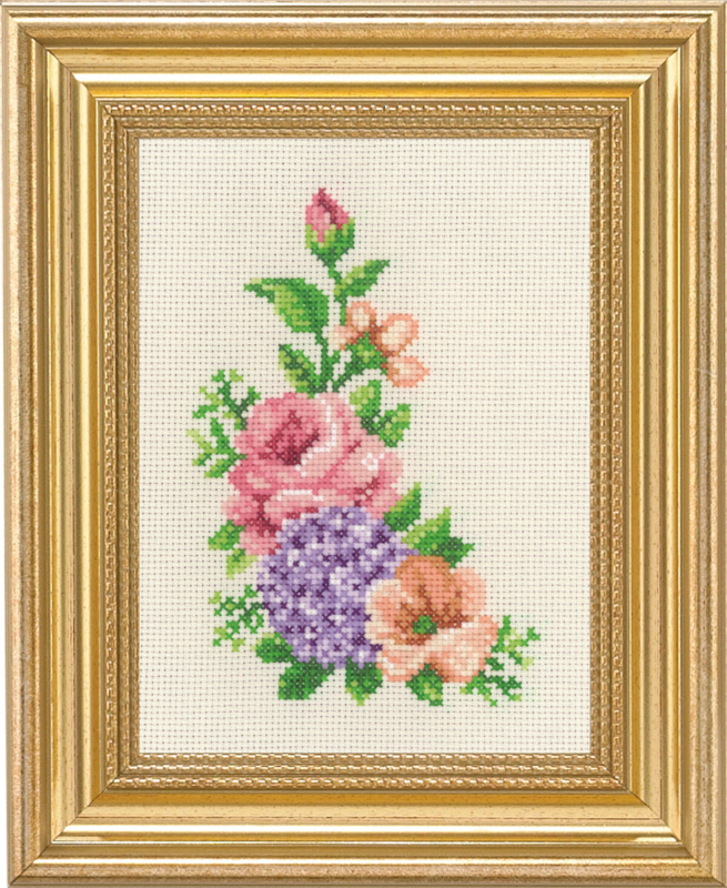 Embroidery Kit Rose and Hydrangea 14 x 19 cm / 5.51 x 7.48 in