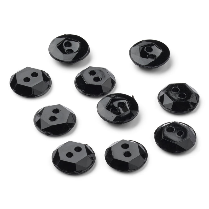 LindeHobby Crystal Buttons, Black, 12 mm, 10 pcs