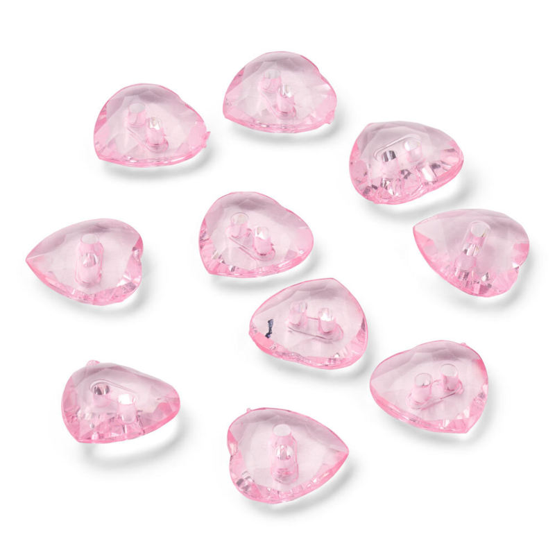 LindeHobby Crystal Buttons, Heart, Baby Pink, 12 mm, 10 pcs