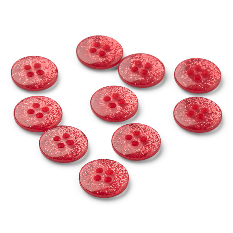 LindeHobby Glitter Buttons, Red, 12 mm, 10 pcs