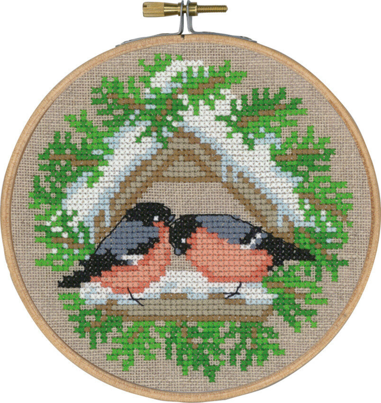 Embroidery Kit Bullfinches in House m/5810/13 13Ø / 13 cm / 5.12 in dia.
