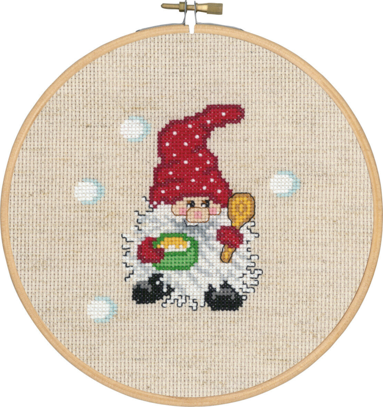 Embroidery Kit Gnome w/ porridge w/ 58 cm / 22.83 in, 10 cm / 3.94 in, 18 cm / 7.09 in dia.