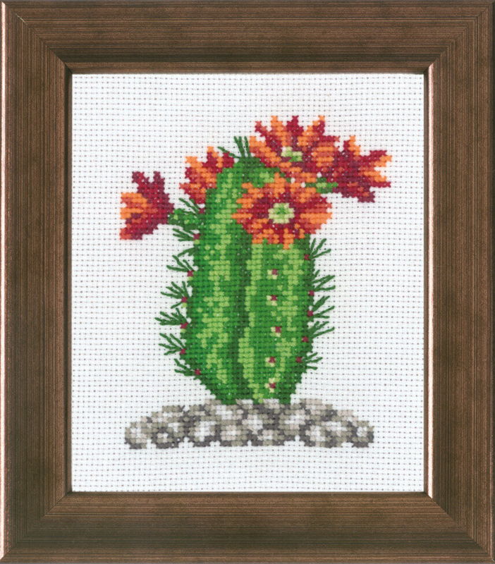 Embroidery Kit Cactus with orange R5380 10 x 12 cm / 3.94 x 4.72 in