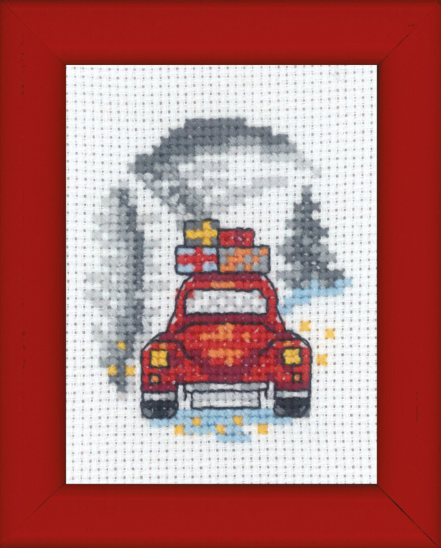 Embroidery Kit Red Car Christmas Picture 6 x 8 cm / 2.36 x 3.15 in