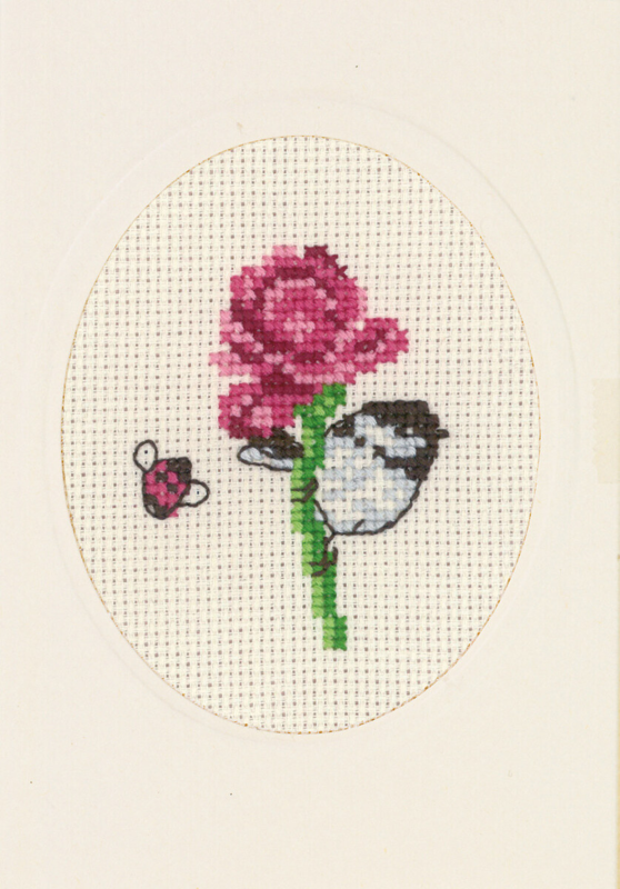 Embroidery Kit Flower Card Rose 9 x 13 cm / 3.54 x 5.12 in