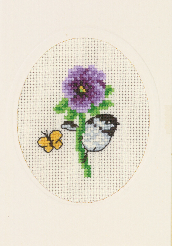 Embroidery Kit Flowers card pansy 9 x 13 cm / 3.54 x 5.12 in