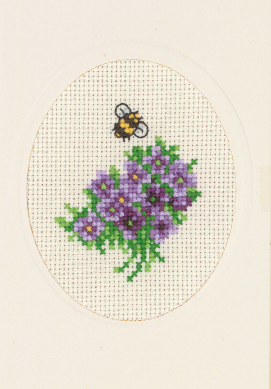 Embroidery Kit Flower Card Violets 9 x 13 cm / 3.54 x 5.12 in.