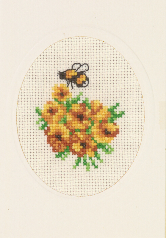 Embroidery Kit Flower Card Marigold 9 x 13 cm / 3.54 x 5.12 in