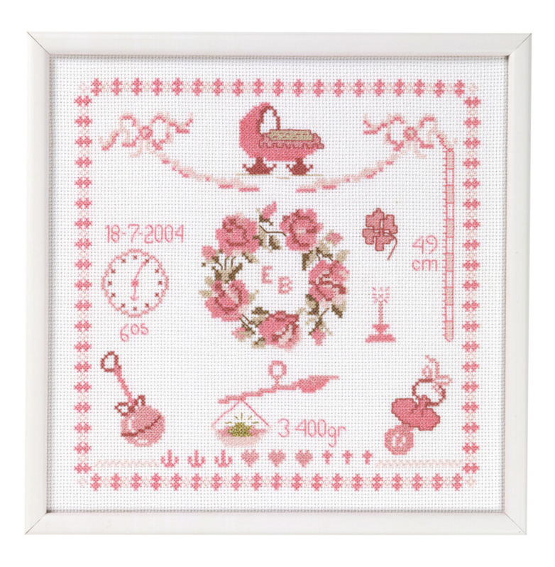 Embroidery Kit Birth Keepsake Girl 25 x 25 cm / 9.84 x 9.84 in