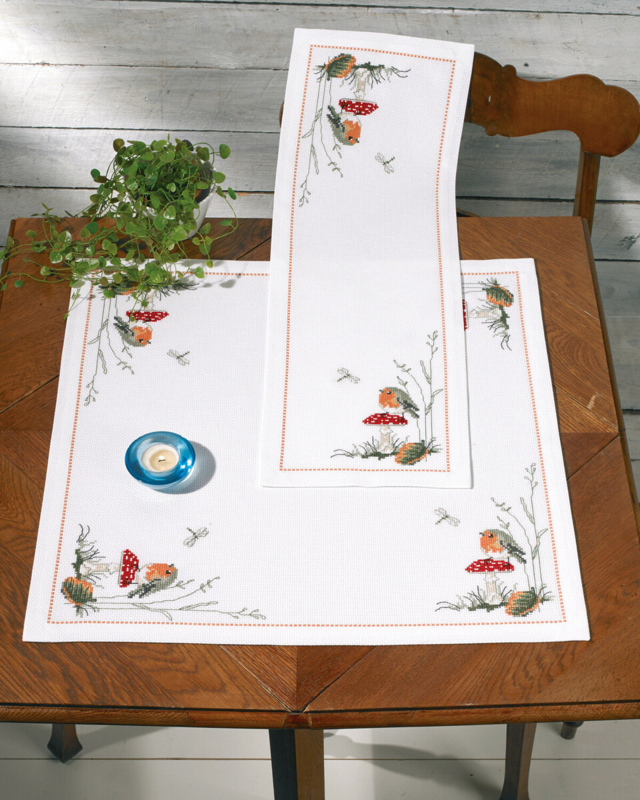Embroidery Kit Robin and Mushroom 23cm / 9.06in x 67cm / 26.38in