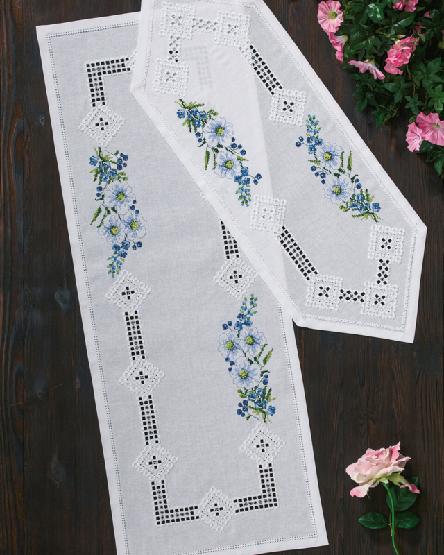 Embroidery Kit Hardanger with flowers 30 x 83 cm / 12 x 33 in