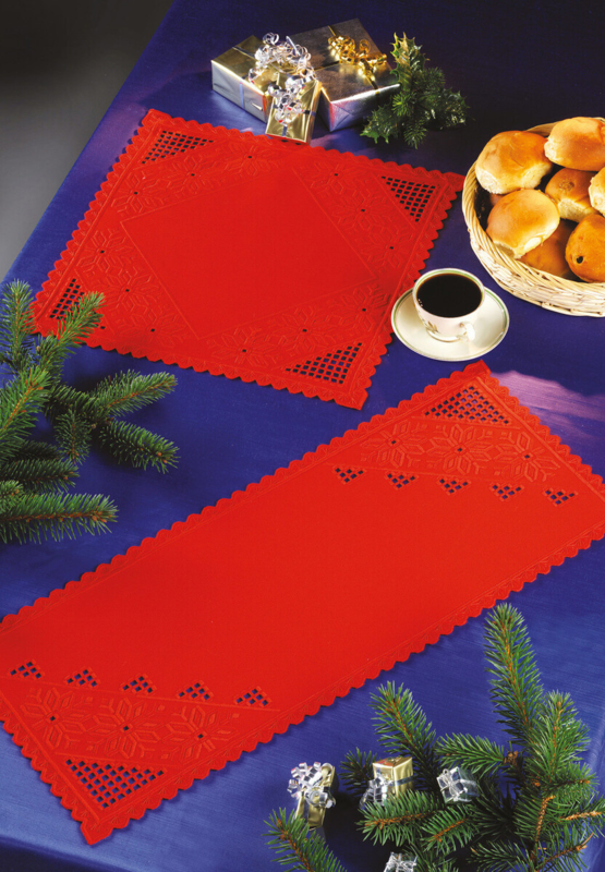 Embroidery Kit Table runner, red Hardanger 28 x 67 cm / 11 x 26 in