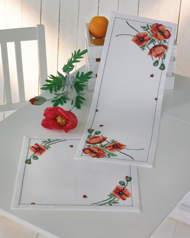 Embroidery Kit Poppy 24 x 66 cm / 9.45 x 25.98 in