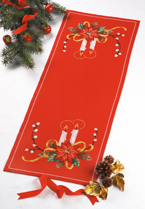 Embroidery Kit Christmas Star on Red 35 x 91 cm / 14 x 36 in