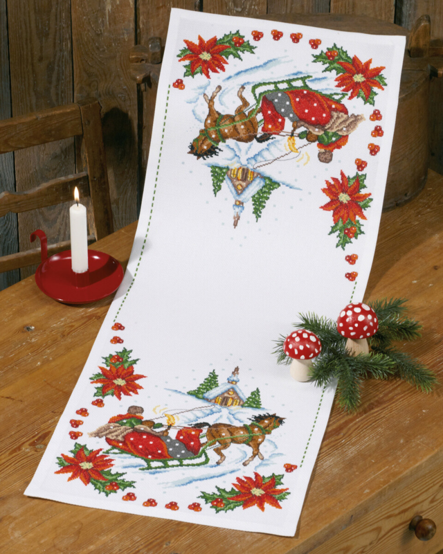 Embroidery Kit Church and sleigh 34 x 89 cm / 13.39 x 35.04 in