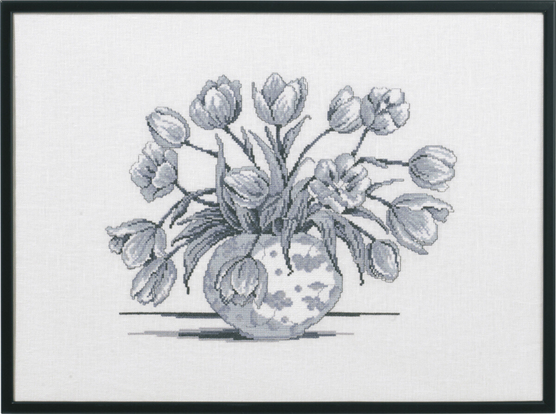 Embroidery Kit Gray tulips R5632 58 x 42 cm / 22.83 x 16.54 in