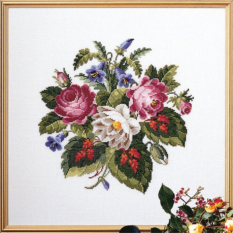Embroidery Kit Rose with red leaves 42x42 cm / 16.54x16.54 in