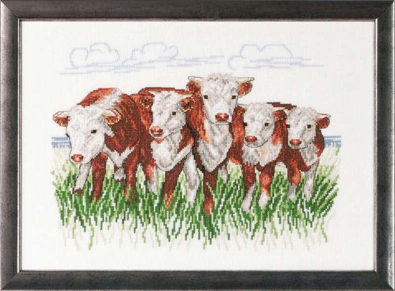 Embroidery Kit Hereford Cows R/5344 41 x 29 cm / 16.14 x 11.42 in